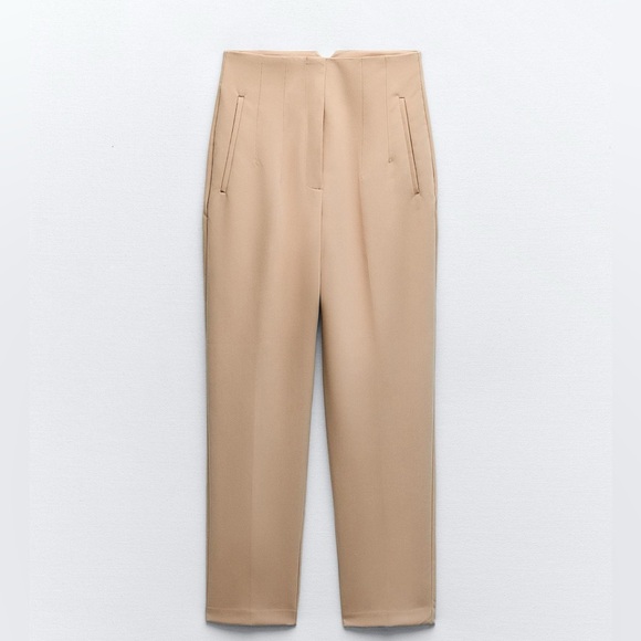 ZARA 3 HIGH-WAISTED PANTS; OYSTER WHITE, TAUPE BROWN & SAND, MEDIUM & 6 - Picture 8 of 8